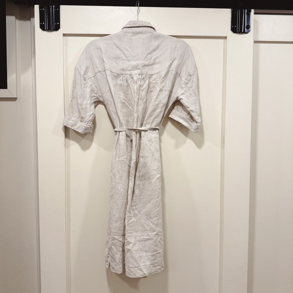 Linen Tan Cream Shirt Dress - Picture 4 of 4